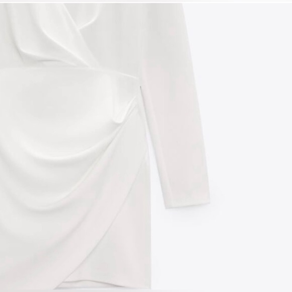 Zara white mini dress draped wrap long sleeve shower party wedding - Picture 8 of 9